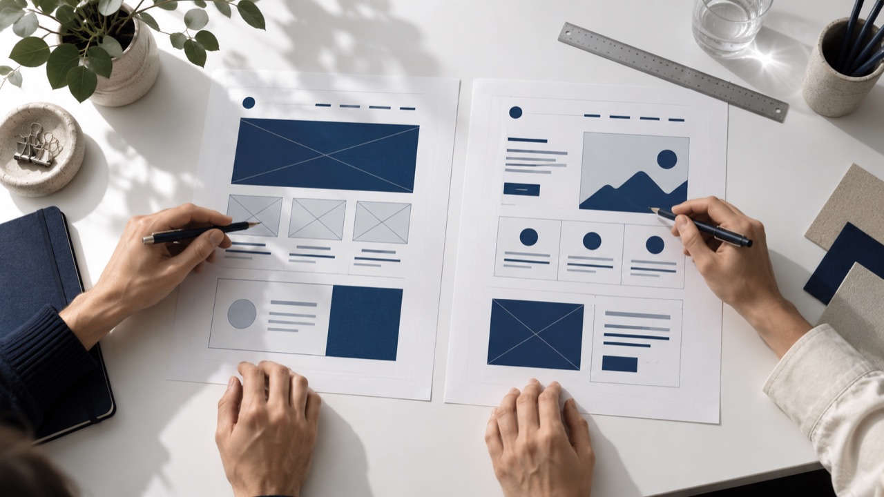 Illustrative left-to-right and right-to-left website layout plans.