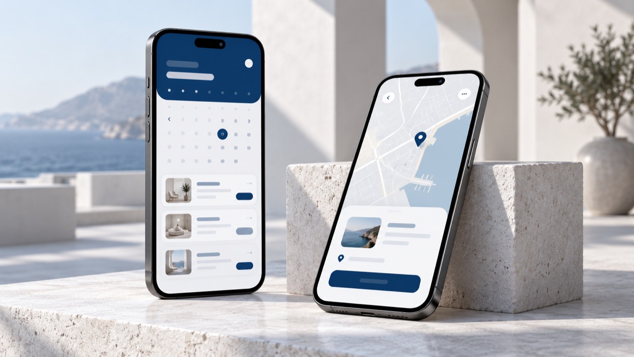 Illustrative mobile booking and location interfaces.
